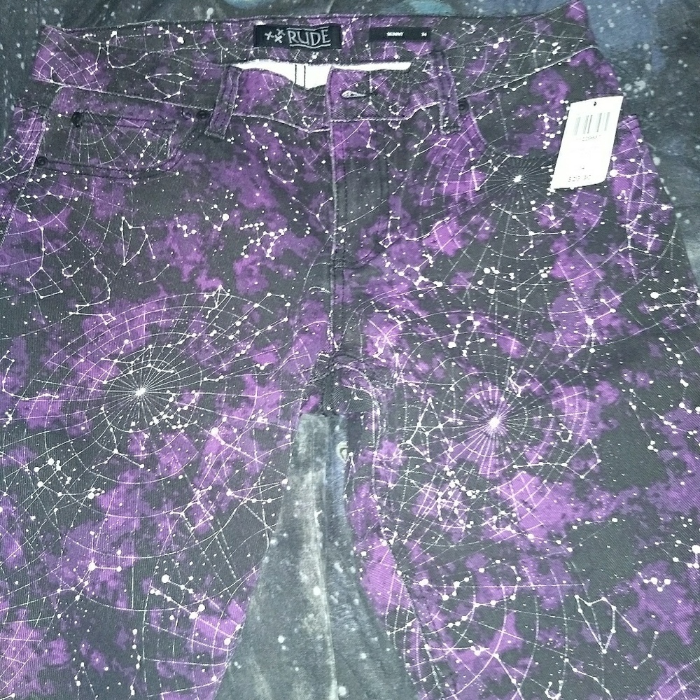 XXX RUDE PURPLE CONSTELLATION SKINNY SHORTS SIZE34